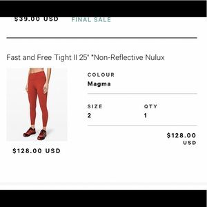 Lululemon Fast and free tight, size 2, red